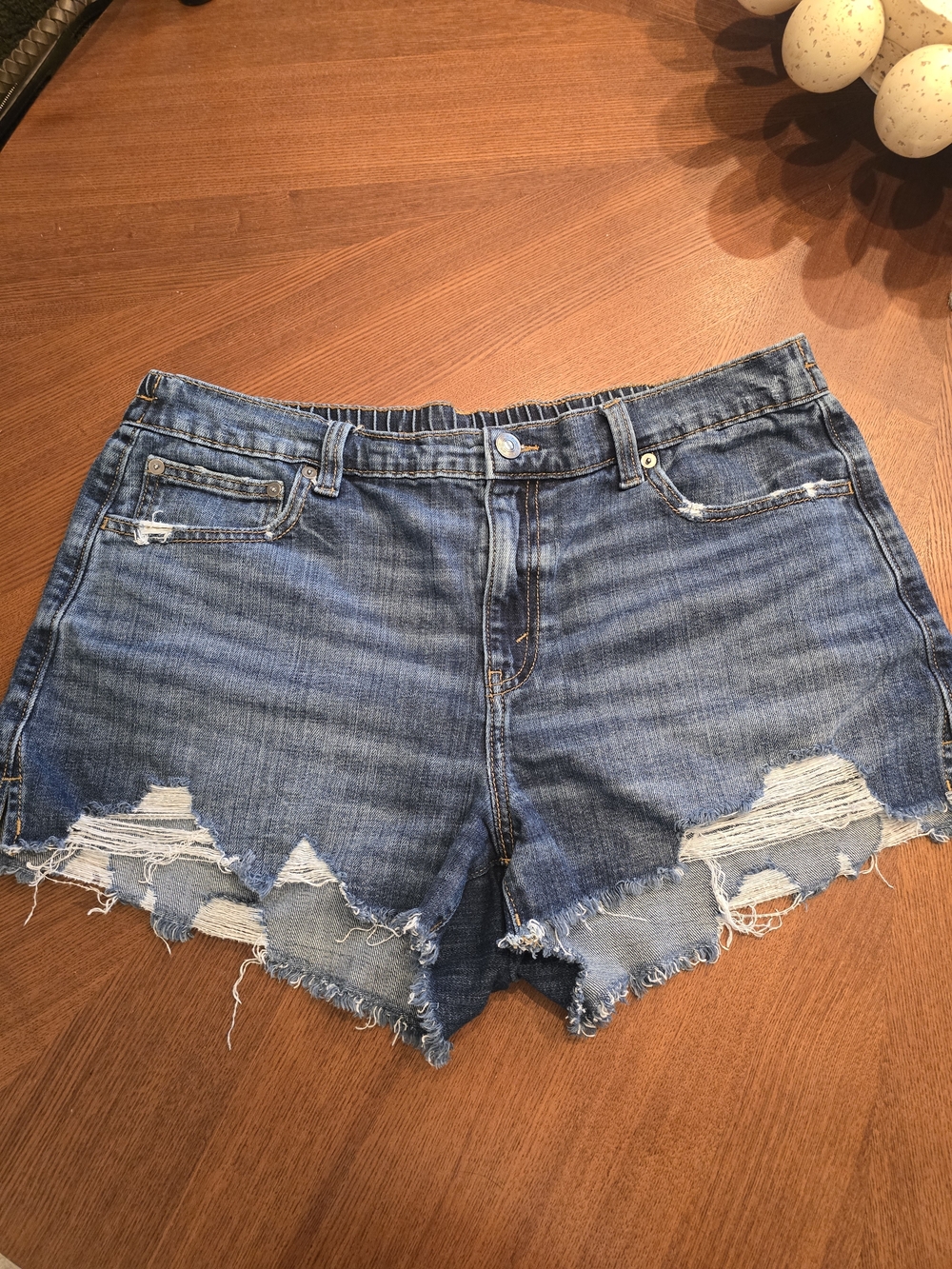 aerie Distressed Dark Blue Denim Jean Shorts